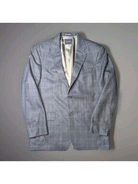 Nautica Sport Coat Blazer Jacket Blue Windowpane 42L Silk Wool